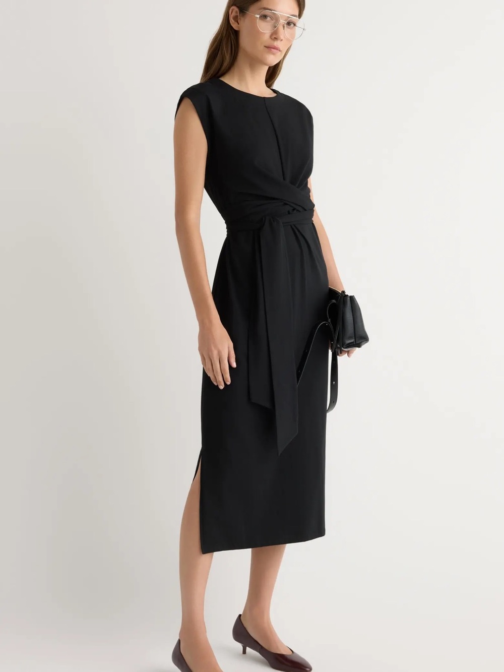 Modern Citizen Fei Tie-Front Organic Cotton Midi Dress in Black Size Medium